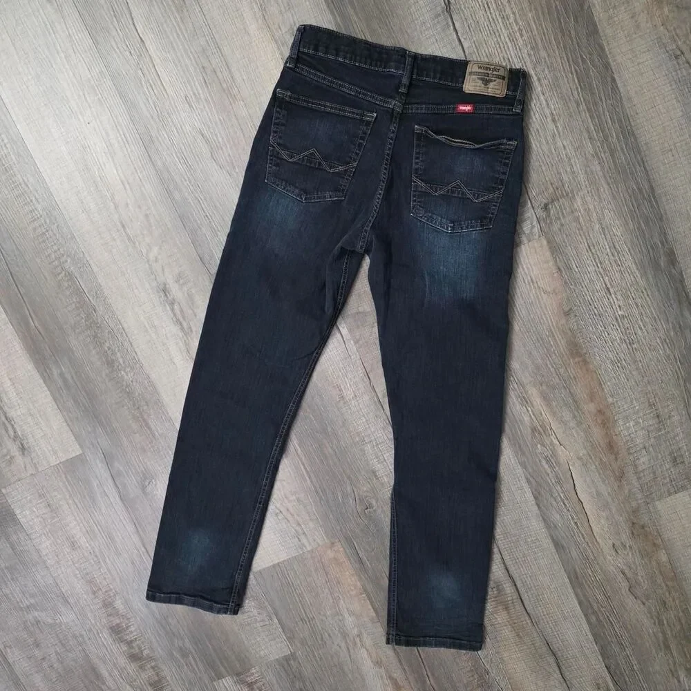 Wrangler Men Jeans 30x32 Dark Wash Slim Straight Denim Pants Whiskered Classic